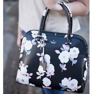 Kate Spade Floral Satchel Crossbody Black Pink White Leather Bag ~ RARE!!